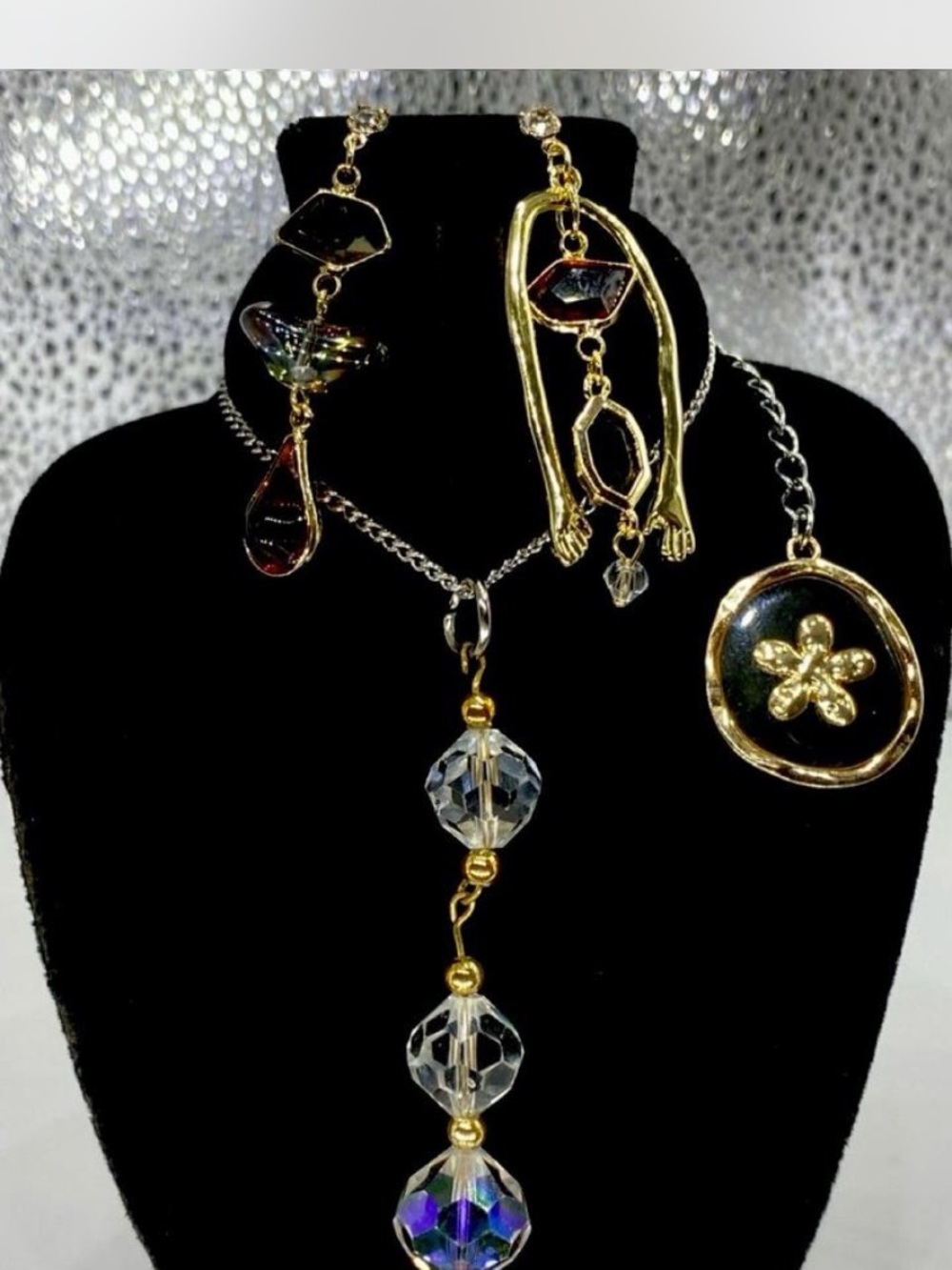 Ladies * Gold-Tone / Healing Crystals *^*  Pendant Necklace / Earrings *** Custo